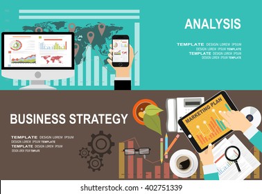 Flat design illustration concepts for business analysis and planning, consulting, team work, project management, financial report and strategy . Concepts web banner and printed materials.
