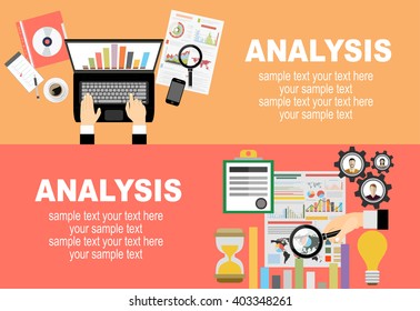 Flat design illustration concepts for business analysis and planning, consulting, team work, project management, financial report and strategy . Concepts web banner and printed materials.