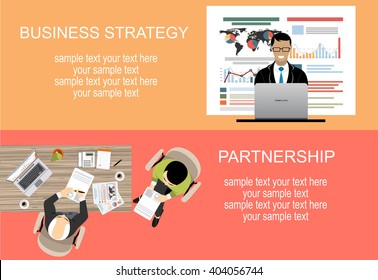 Flat design illustration concepts for business analysis and planning, consulting, partnership., project management, financial report and strategy . Concepts web banner and printed materials