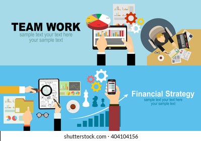 Flat design illustration concepts for business analysis and planning, consulting, team work, project management, financial report and strategy . Concepts web banner and printed materials.