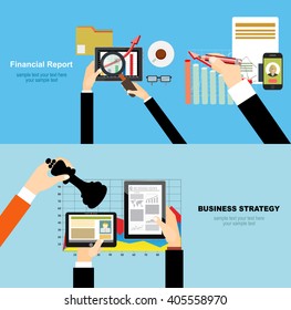 Flat design illustration concepts for business analysis and planning, consulting, team work, project management, financial report and strategy . Concepts web banner and printed materials.