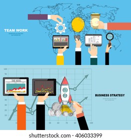 Flat design illustration concepts for business analysis and planning, consulting, team work, project management, financial report and strategy . Concepts web banner and printed materials.