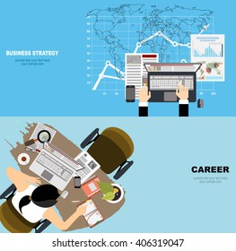 Flat design illustration concepts for business analysis and planning, consulting, team work, project management, financial report and strategy . Concepts web banner and printed materials.