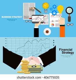 Flat design illustration concepts for business analysis and planning, consulting, team work, project management, financial report and strategy . Concepts web banner and printed materials.