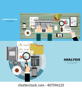 Flat design illustration concepts for business analysis and planning, consulting, team work, project management, financial report and strategy . Concepts web banner and printed materials.