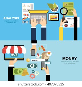 Flat design illustration concepts for business analysis and planning, consulting, team work, project management, brainstorming,Money . Concepts web banner and printed