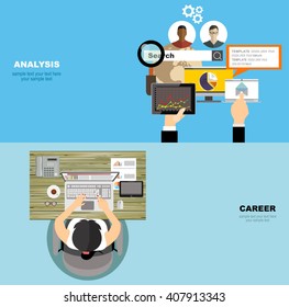 Flat design illustration concepts for business analysis and planning, consulting, team work, project management, financial report and strategy . Concepts web banner and printed materials.
