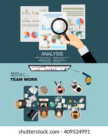 Flat design illustration concepts for business analysis and planning, consulting, team work, project management, financial report and strategy . Concepts web banner and printed materials.