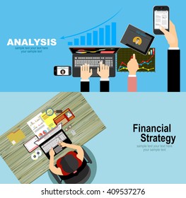 Flat design illustration concepts for business analysis and planning, consulting, team work, project management, financial report and strategy . Concepts web banner and printed materials.