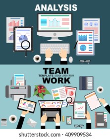 Flat design illustration concepts for business analysis and planning, consulting, team work, project management, financial report and strategy . Concepts web banner and printed materials.