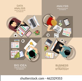 Flat design illustration concepts for business analysis and planning, consulting, team work, project management, financial report and strategy . Concepts web banner and printed materials.