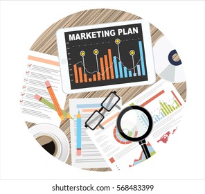 Flat design illustration concepts for business analysis and planning, financial strategy, consulting,project management and development. Concept to building successful business