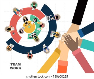 Flat design illustration concepts for business analysis and planning, consulting, team work, project management. Business, team work, cooperation and partnership. 