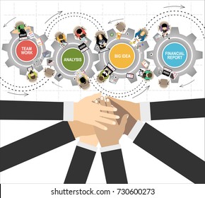 Flat design illustration concepts for business analysis and planning, consulting, team work, project management. Business, team work, cooperation and partnership. 