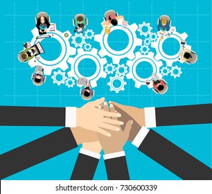 Flat design illustration concepts for business analysis and planning, consulting, team work, project management. Business, team work, cooperation and partnership. 