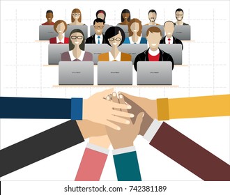 Flat design illustration concepts for business analysis and planning, consulting, team work, project management. Business, team work, cooperation and partnership.