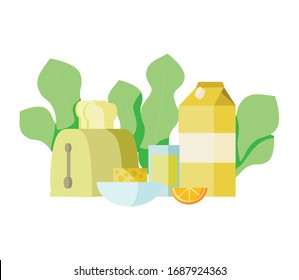 Flat design illustration concepts for coffee time, early breakfast, english breakfast, breakfast time. Concepts web banner and printed materials. Good morning card. Toaster and a cup of tea.
