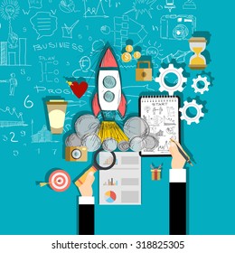 Flat design illustration concepts for creativConcepts web banner and printed materials.e process, graphic design, web design.