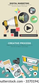 Flat design illustration concepts for creative process, digital marketing. Concepts for web banner and promotional material.