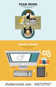 Flat design illustration concepts for creative process, graphic design, web design development, responsive web design, team work, analysis.Concepts for web banner and printed materials.