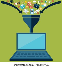 Flat design illustration concepts for creative process, big data filter, data tunnel, analysis concept