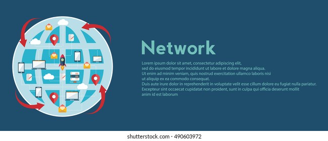 Flat design illustration concepts for creative process, big data filter, network, data tunnel, analysis concept, web banner.