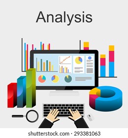 Flat design illustration concepts for data analysis, trend analysis, business, planning, management, career, business strategy, business statistics, monitoring.