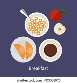 Flat design illustration concepts for French breakfast, breakfast time.
