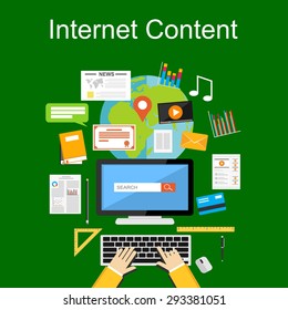 flat design illustration concepts for internet content, web content, search engine.