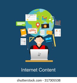 Flat design illustration concepts for internet content, web content, search engine.

