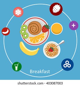 Flat design illustration concepts for light breakfast, breakfast time.
