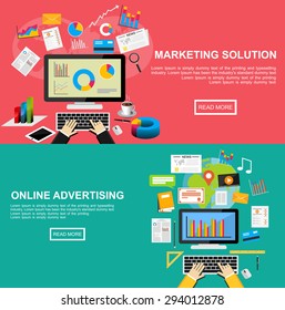 Flat design illustration concepts for marketing solution, online advertising, internet content, investment, web content, SEO.
