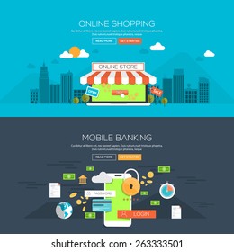 Flat design illustration concepts for Online shopping and Mobile banking. Vector