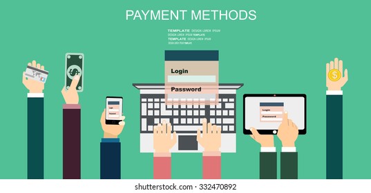 Flat design illustration concepts for Payment Methods. Concepts web banner 