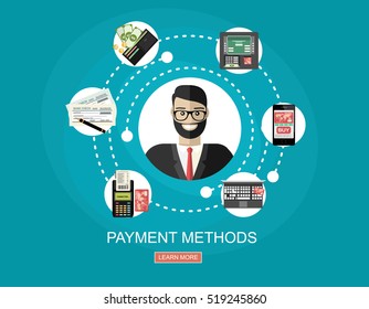 Flat design illustration concepts for Payment Methods. Concepts web banner