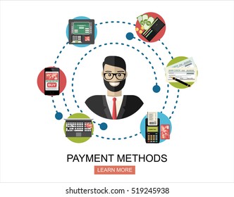 Flat design illustration concepts for Payment Methods. Concepts web banner