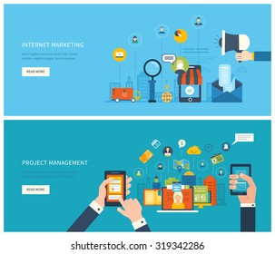 Flache Illustrationskonzepte für Projektmanagement und Internet-Marketing. Konzept zum Aufbau eines erfolgreichen Geschäfts