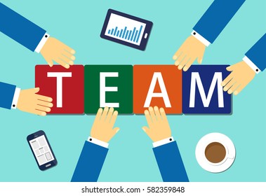 Flat design illustration concepts for teamwork, business analysis, project management and application development.