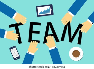Flat design illustration concepts for teamwork, business analysis, project management and application development.
