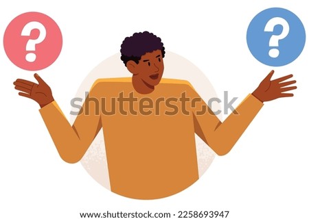 Flat design illustration of confused man making a choice.