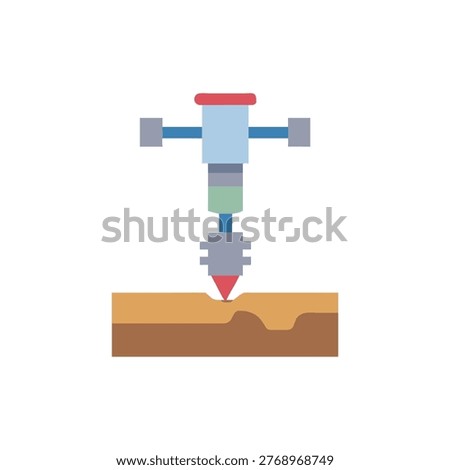 A flat design illustration of a construction drill boring into the ground. Simple shapes and solid colors are used.