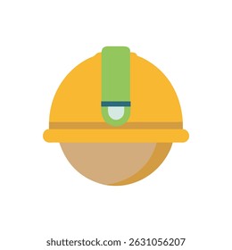 A flat design illustration of a construction helmet on a White Background, composed of geometric shapes and solid colors.