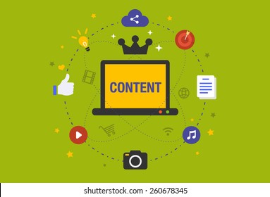 Flat design Illustration: Content is king in digital marketing