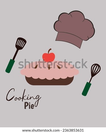  Flat Design Illustration Cooking Apple Pie with Shef Hat and Whisk, Crossed Spatula