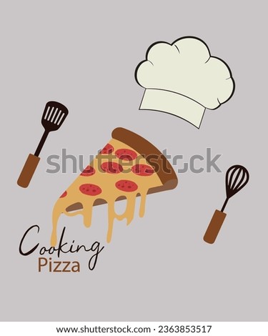 Flat Design Illustration Cooking Pizza with Shef Hat and Whisk,Crossed Spatula