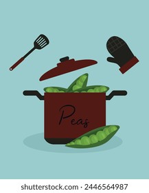  Flat Design Illustration with Cooking Pot at Peas