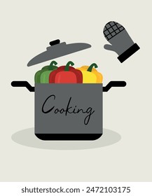Ilustración de diseño plano con olla de cocina en Bell Pepper