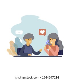 flat design illustration of couple dating chating