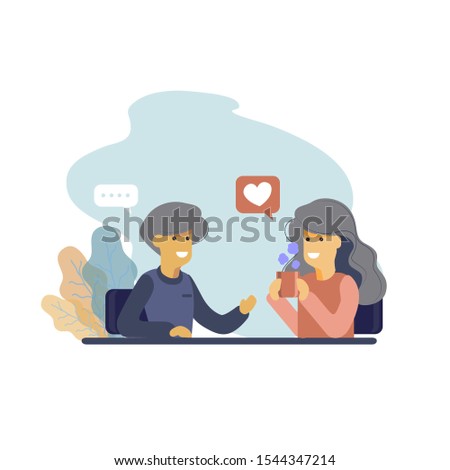 flat design illustration of couple dating chating