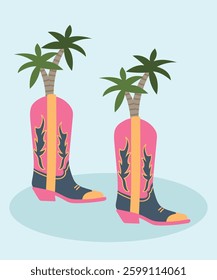 Flat Design Illustration with Cowboy Boots and Palm